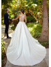 Beaded Ivory Lace Satin Sheer Back Affordable Wedding Dress